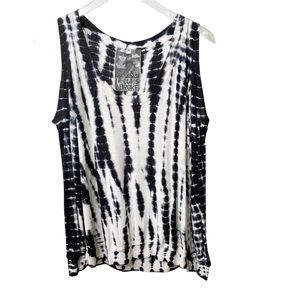 Young Fabulous & Broke Black White Tie Dye Cold Shoulder Long Sleeve Top Small